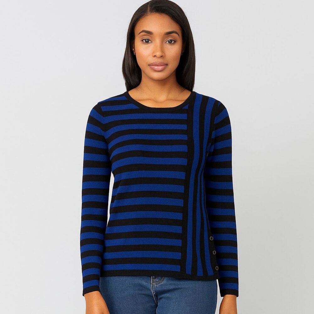 *89th Madison Black & Blue Striped Long Sleeve